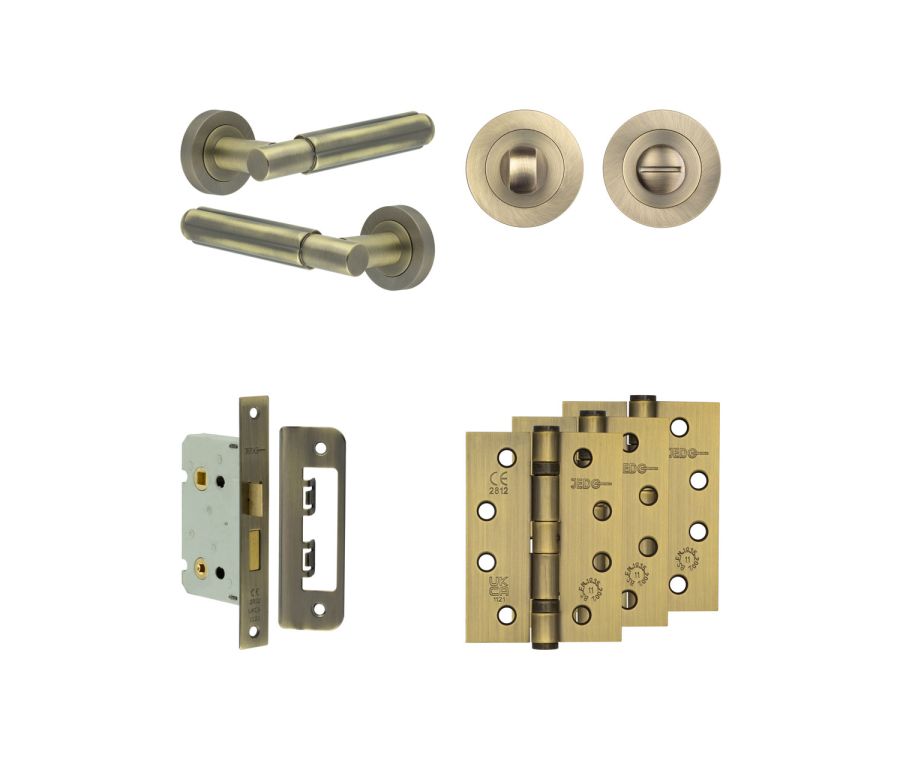 Jedo Antique Brass Bloom Door Handle Pack | Bathroom |  JE-B5A3-AB