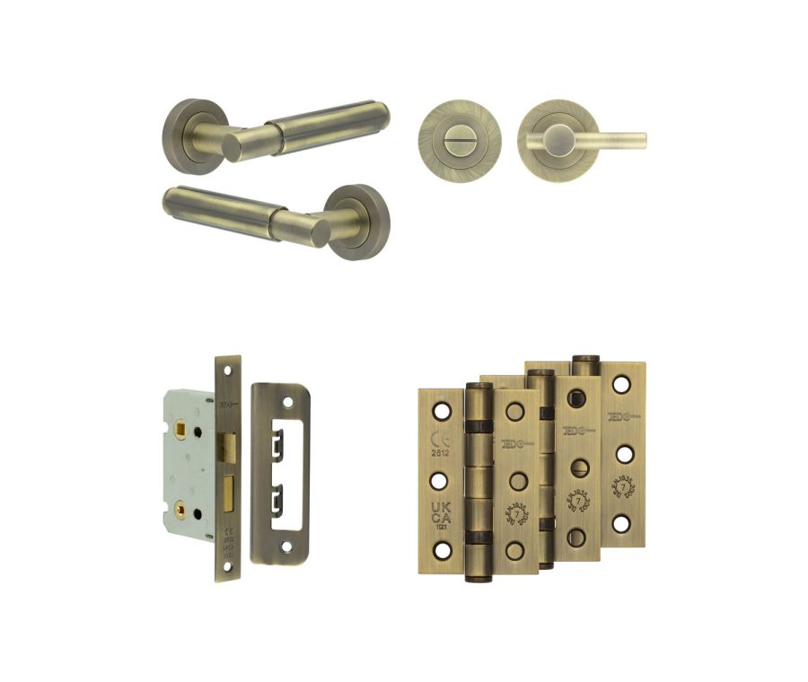 Jedo Antique Brass Bloom Door Handle Pack | Bathroom |  JE-B5B2-AB