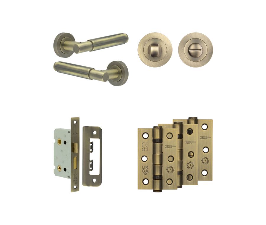 Jedo Antique Brass Bloom Door Handle Pack | Bathroom |  JE-B5B3-AB