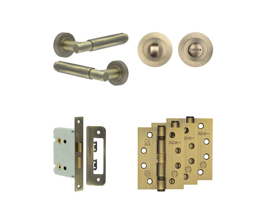 Jedo Antique Brass Bloom Door Handle Pack | Bathroom |  JE-B6A3-AB