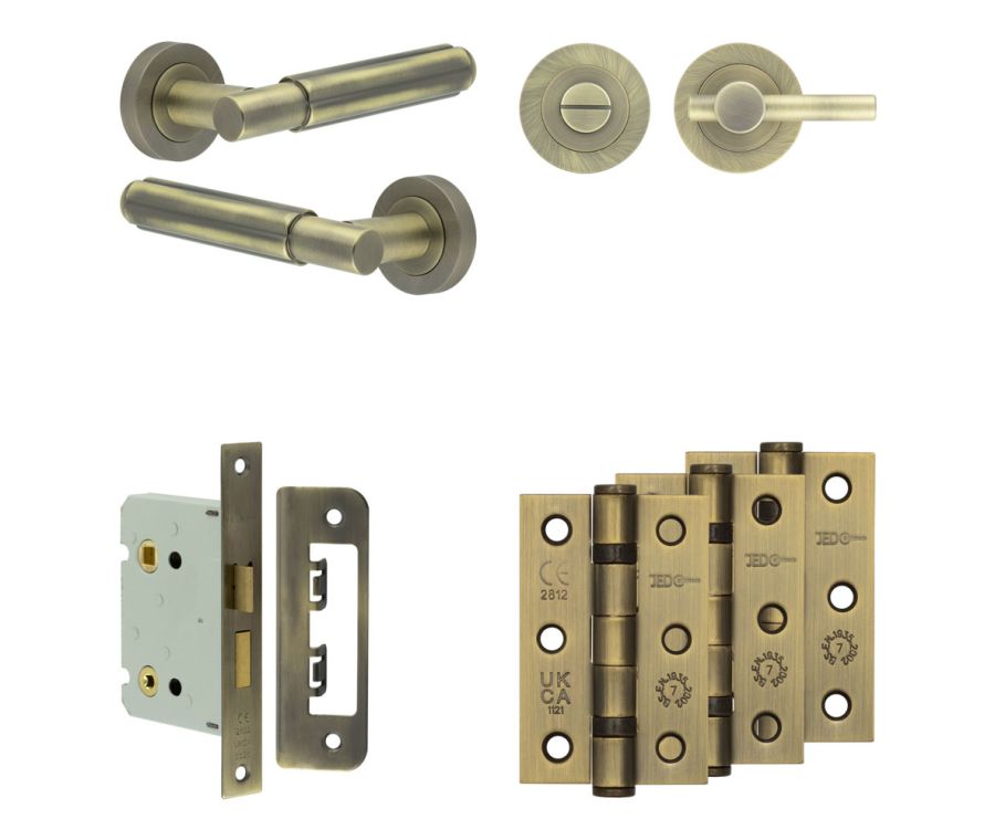 Jedo Antique Brass Bloom Door Handle Pack | Bathroom |  JE-B6B2-AB