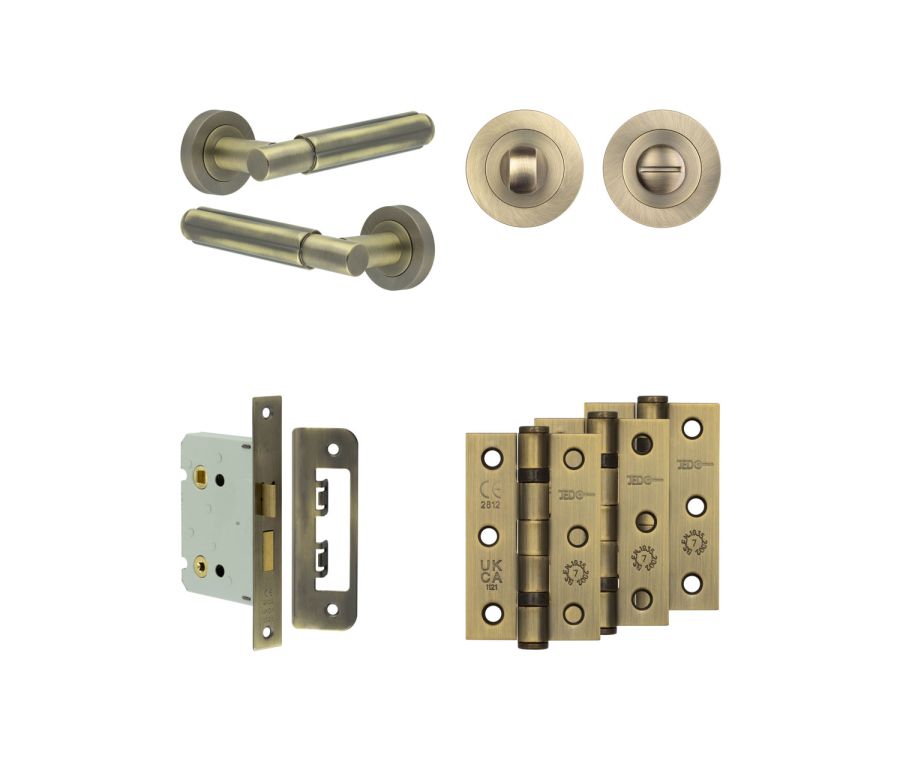 Jedo Antique Brass Bloom Door Handle Pack | Bathroom |  JE-B6B3-AB