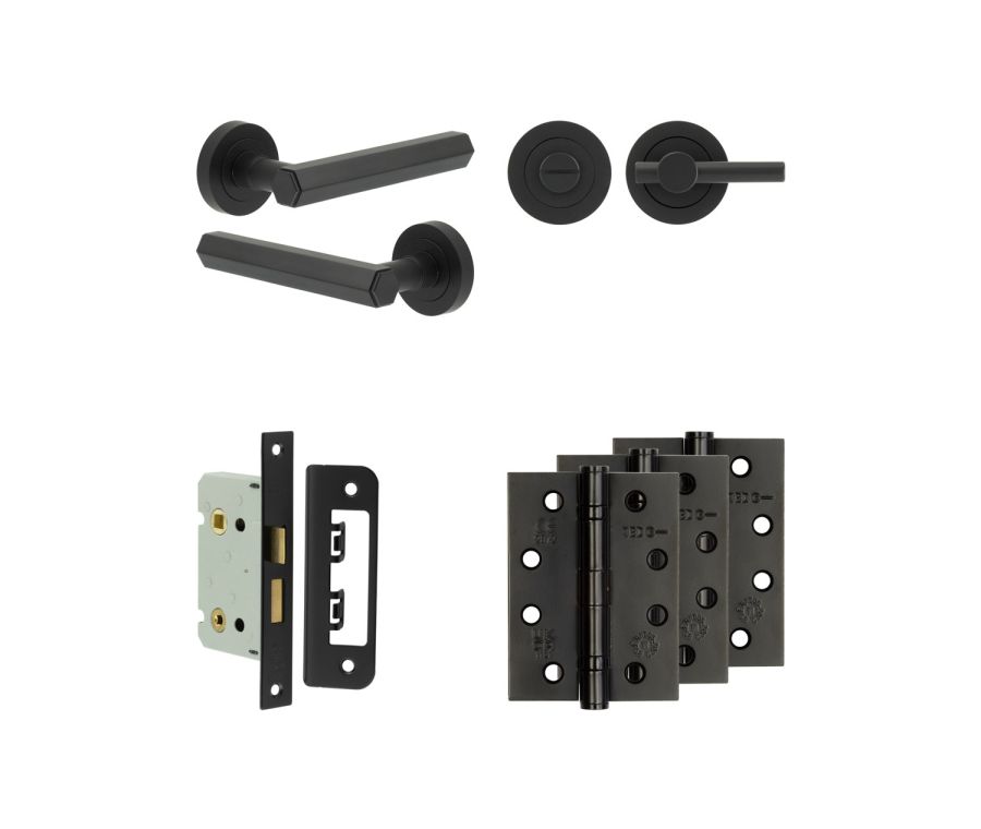 Jedo Black Hex Door Handle Pack | Bathroom |  JE-C5A2-MB