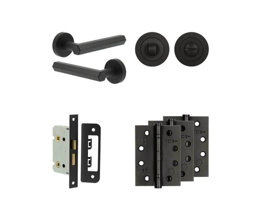 Jedo Black Hex Door Handle Pack | Bathroom |  JE-C5A3-MB