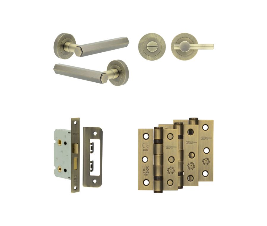 Jedo Antique Brass Hex Door Handle Pack | Internal Doors |   JE-C5B2-AB