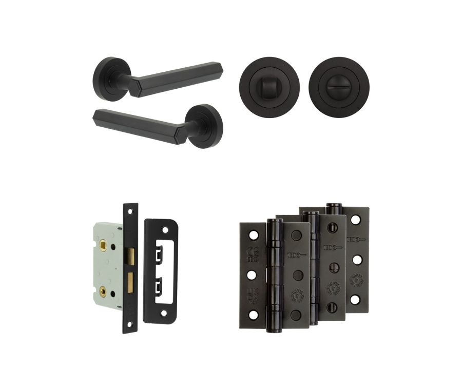 Jedo Black Hex Door Handle Pack | Bathroom |  JE-C5B3-MB