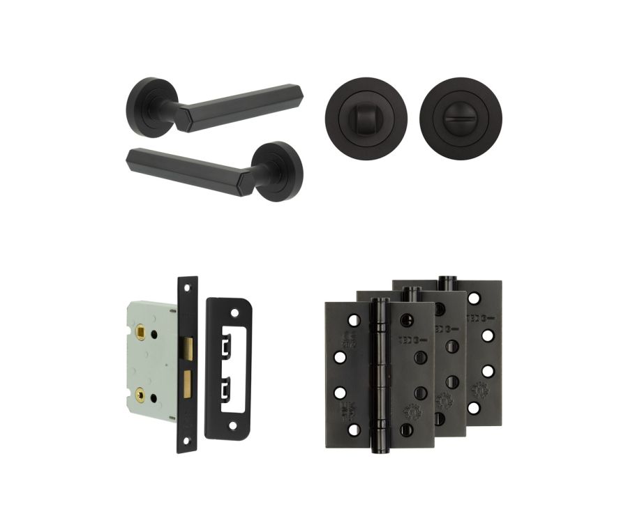 Jedo Black Hex Door Handle Pack | Bathroom |  JE-C6A3-MB