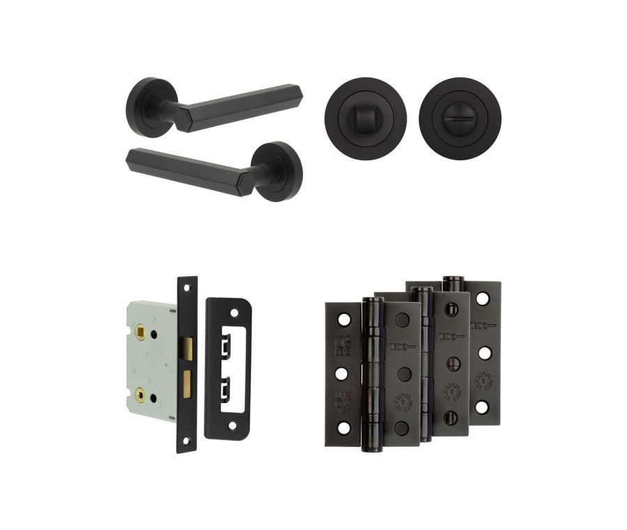 Jedo Black Hex Door Handle Pack | Bathroom |  JE-C6B3-MB