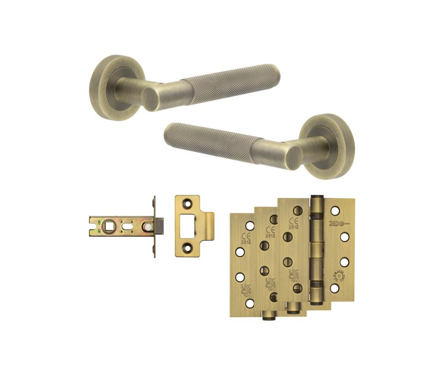 Jedo Antique Brass Bari Door Handle Pack | Internal Doors |  JE-D1A-AB