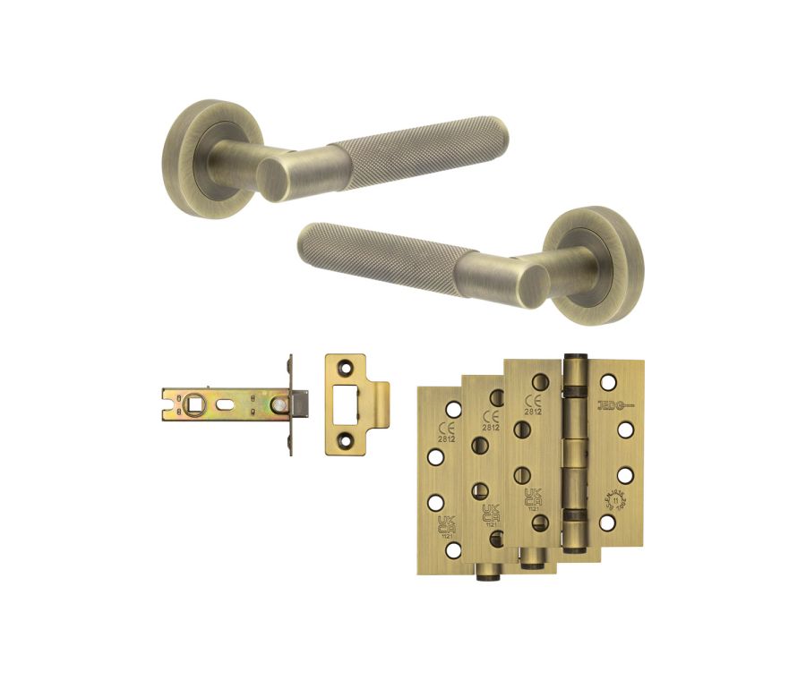 Jedo Antique Brass Bari Door Handle Pack | Internal Doors |  JE-D3A-AB