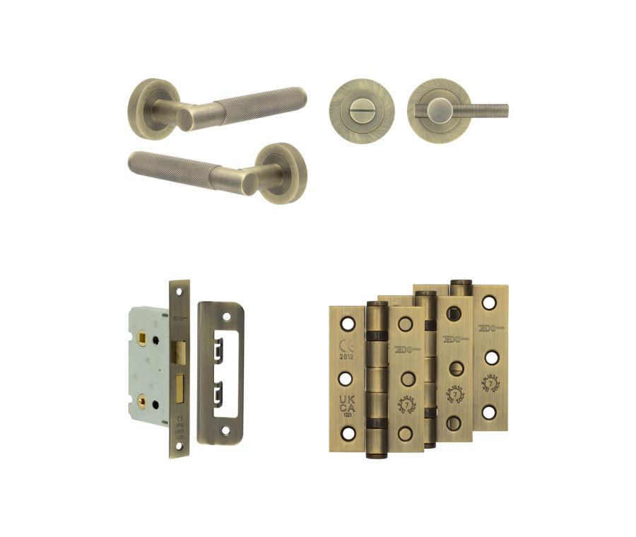 Jedo Antique Brass Bari Door Handle Pack | Bathroom |  JE-D5B1-AB
