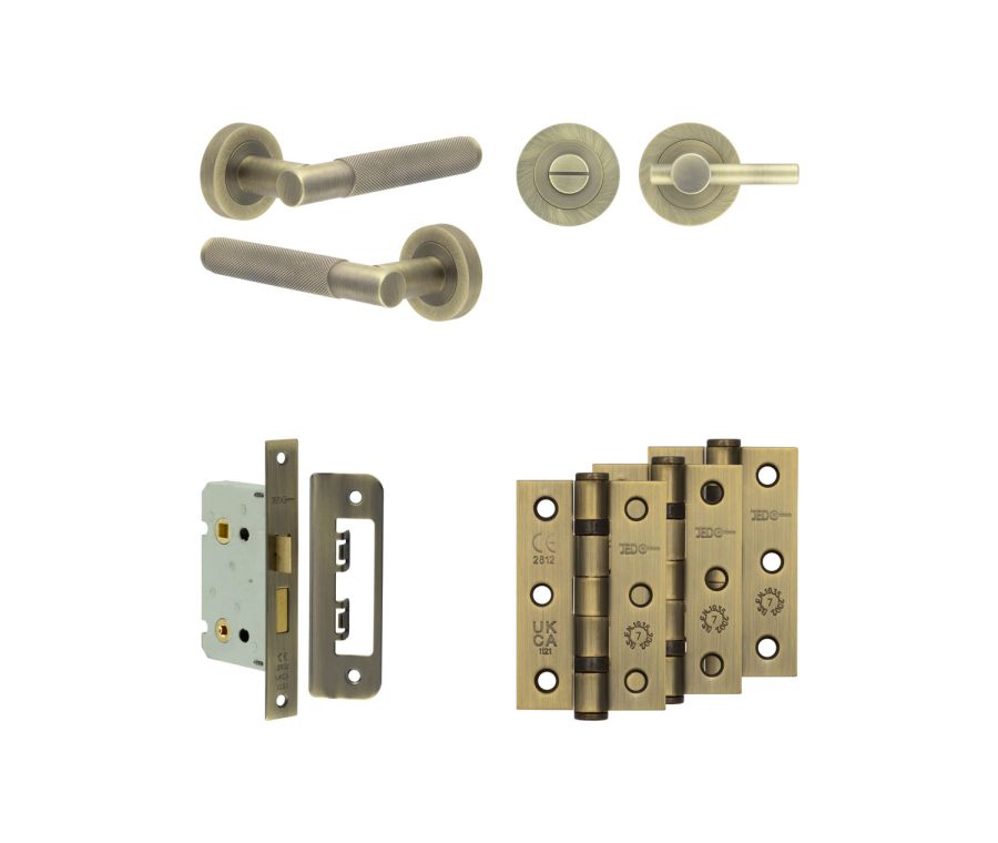 Jedo Antique Brass Bari Door Handle Pack | Bathroom |  JE-D5B2-AB