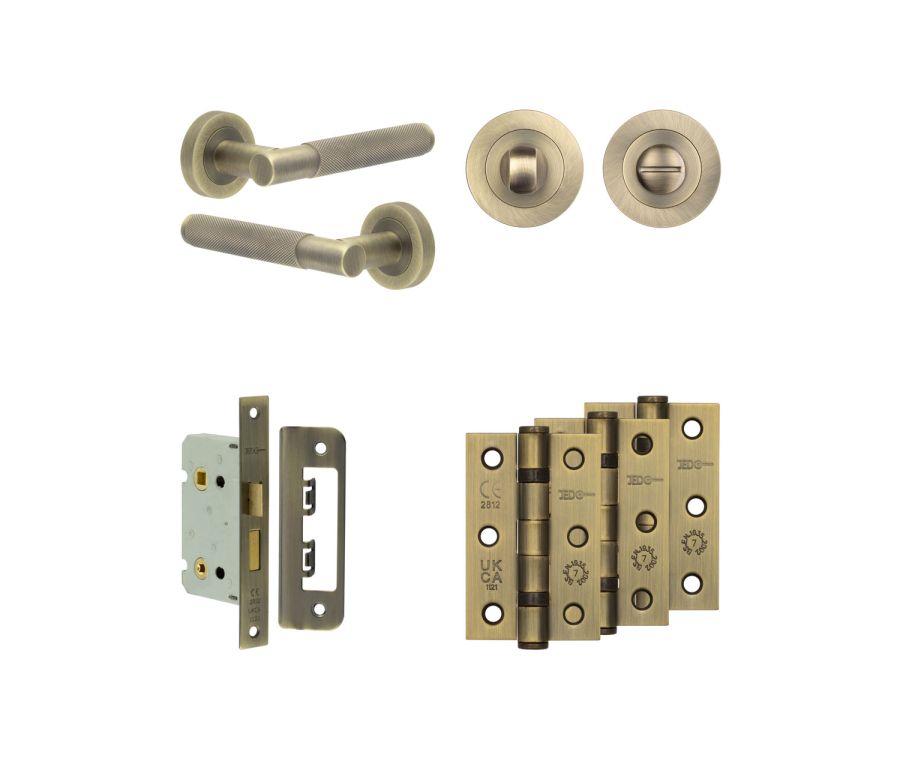 Jedo Antique Brass Bari Door Handle Pack | Bathroom |  JE-D5B3-AB