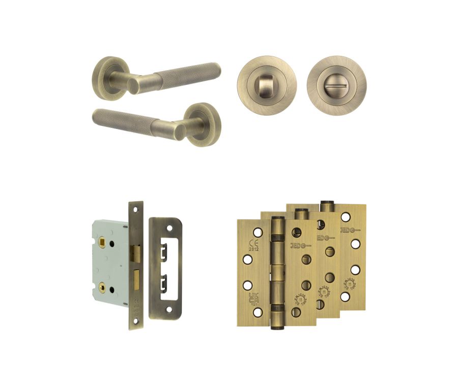 Jedo Antique Brass Bari Door Handle Pack | Bathroom |  JE-D6A3-AB