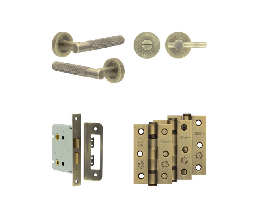 Jedo Antique Brass Bari Door Handle Pack | Bathroom |  JE-D6B2-AB