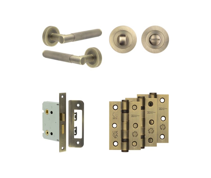 Jedo Antique Brass Bari Door Handle Pack | Bathroom |  JE-D6B3-AB