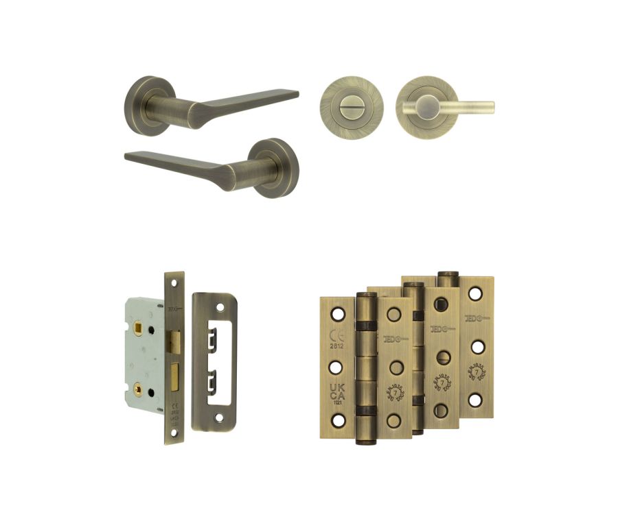 Jedo Antique Brass Gio Door Handle Pack | Bathroom |  JE-E5B2-AB