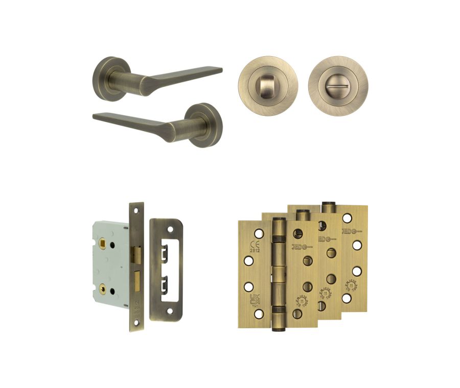 Jedo Antique Brass Gio Door Handle Pack | Bathroom |  JE-E6A3-AB
