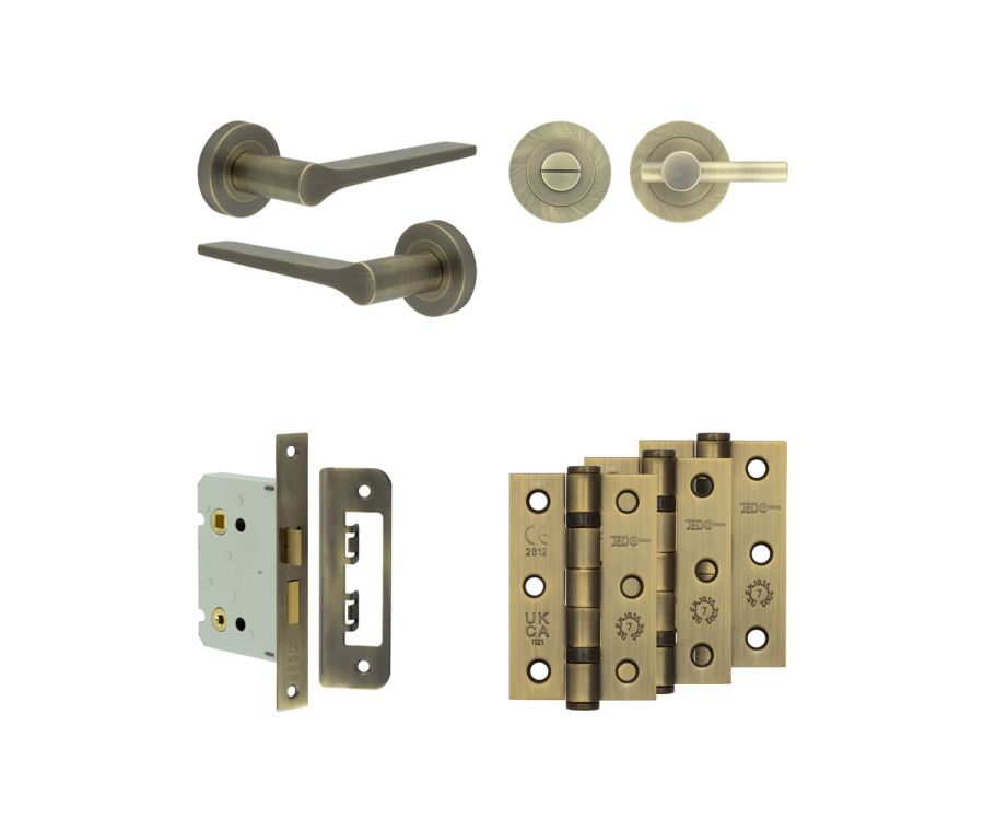 Jedo Antique Brass Gio Door Handle Pack | Bathroom |  JE-E6B2-AB