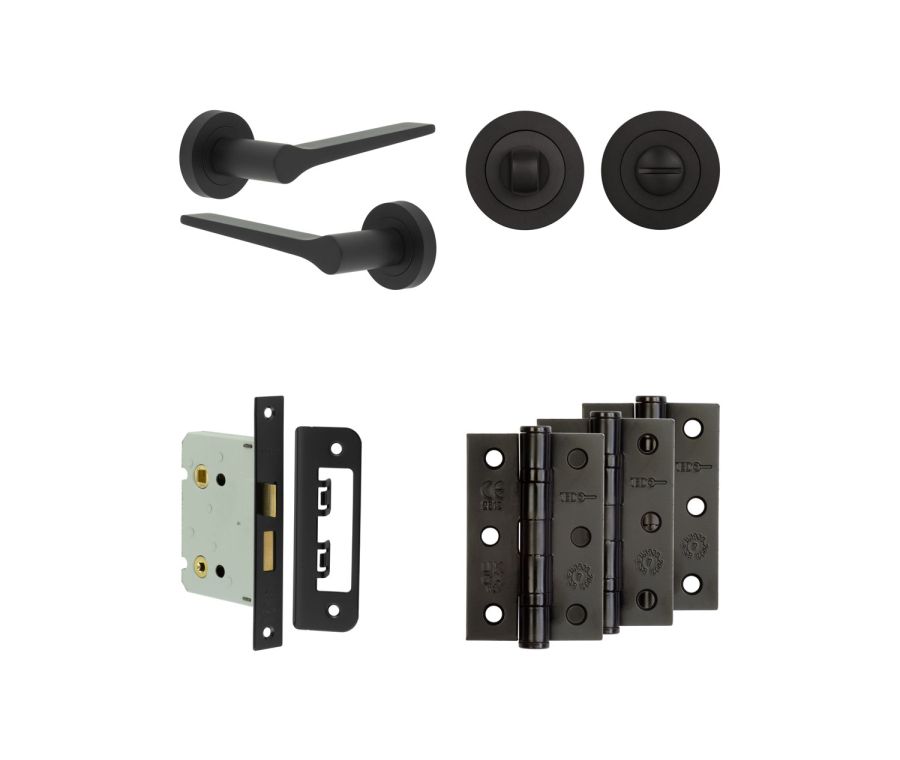 Jedo Black Gio Door Handle Pack | Bathroom |  JE-E6B3-MB