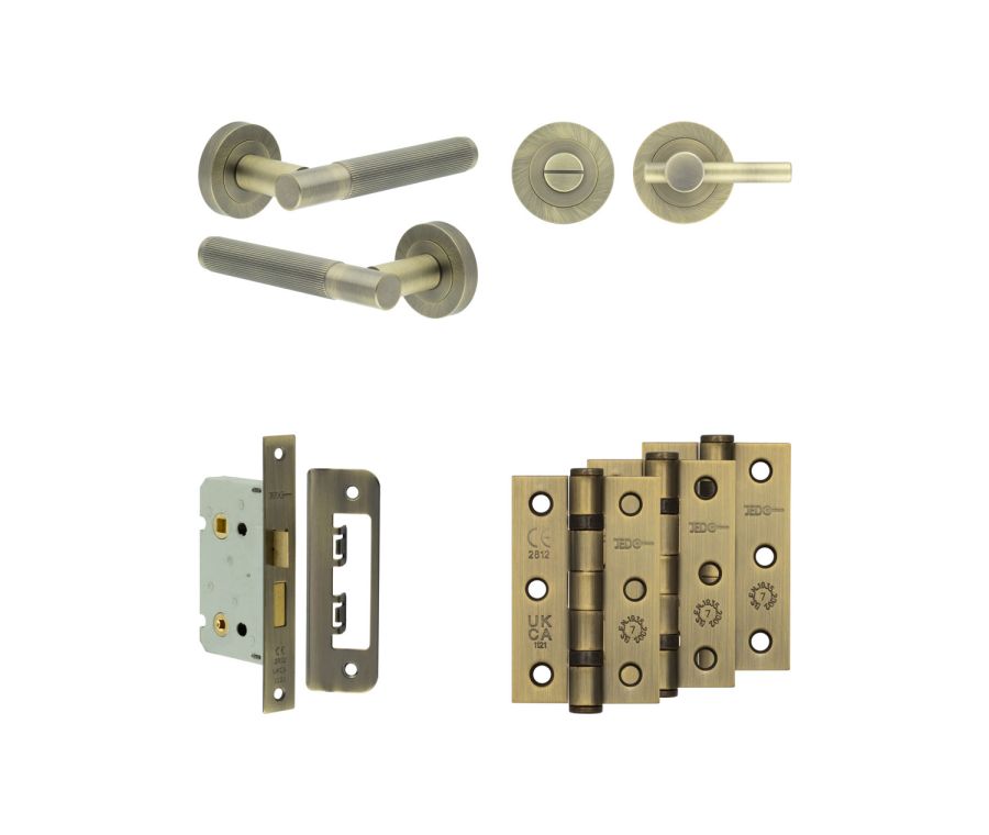 Jedo Antique Brass Venice Door Handle Pack | Bathroom |  JE-F5B2-AB