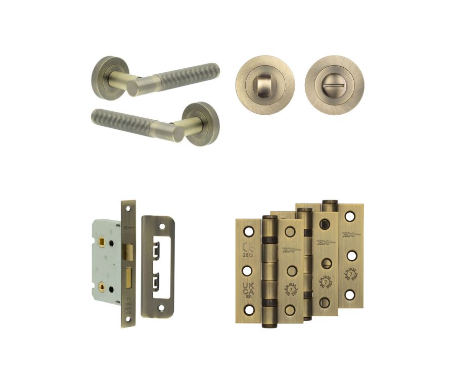 Jedo Antique Brass Venice Door Handle Pack | Bathroom |  JE-F5B3-AB