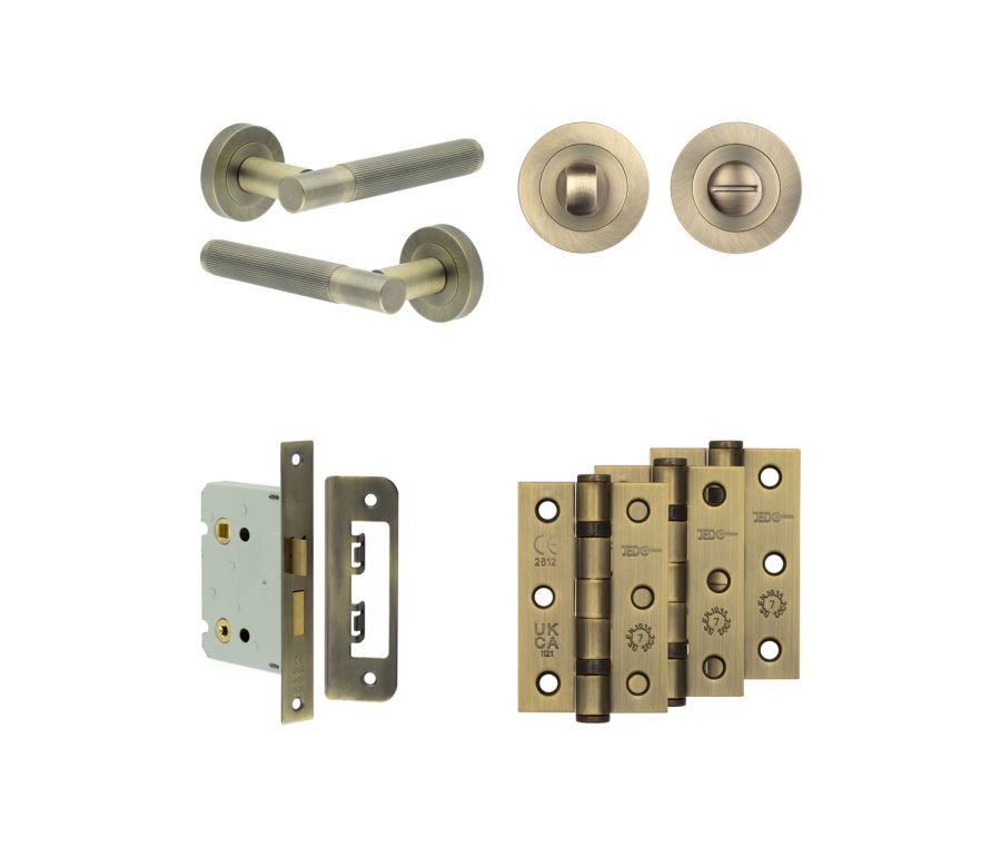 Jedo Antique Brass Venice Door Handle Pack | Bathroom |  JE-F6B3-AB