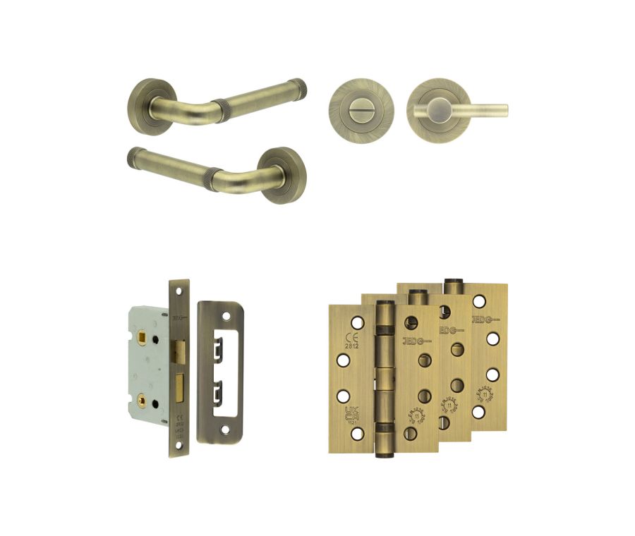 Jedo Antique Brass Midtown Door Handle Pack | Bathroom |  JE-G5A2-AB