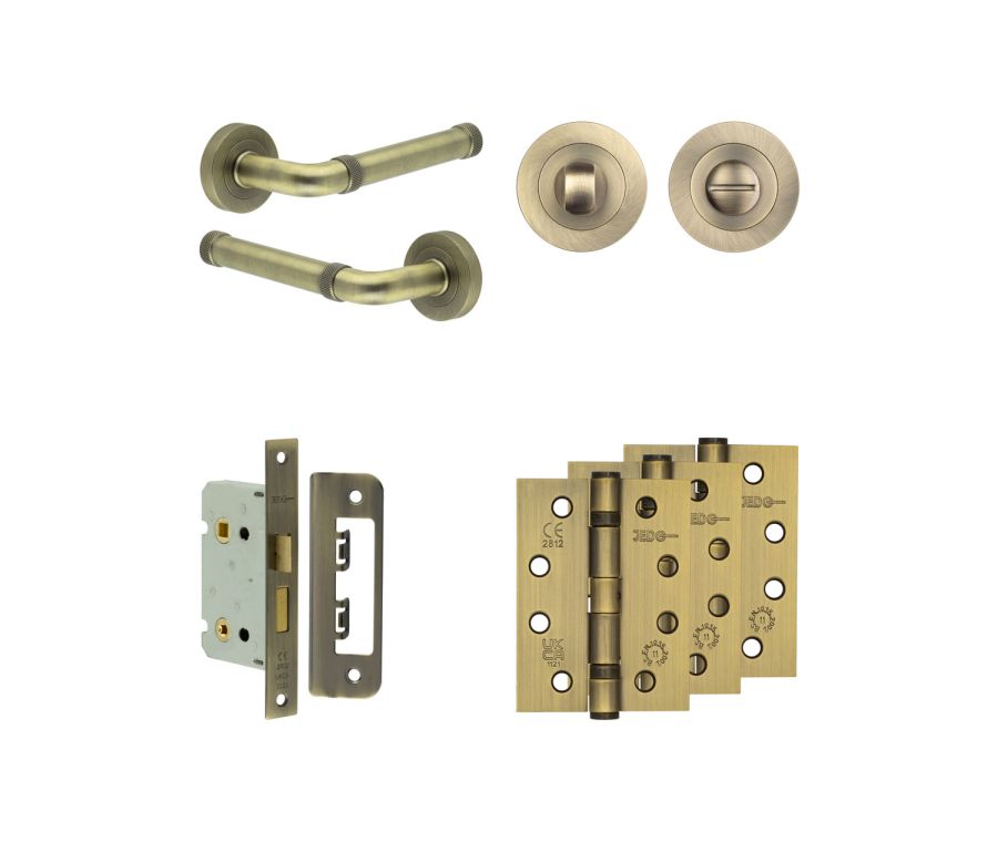 Jedo Antique Brass Midtown Door Handle Pack | Bathroom | JE-G5A3-AB