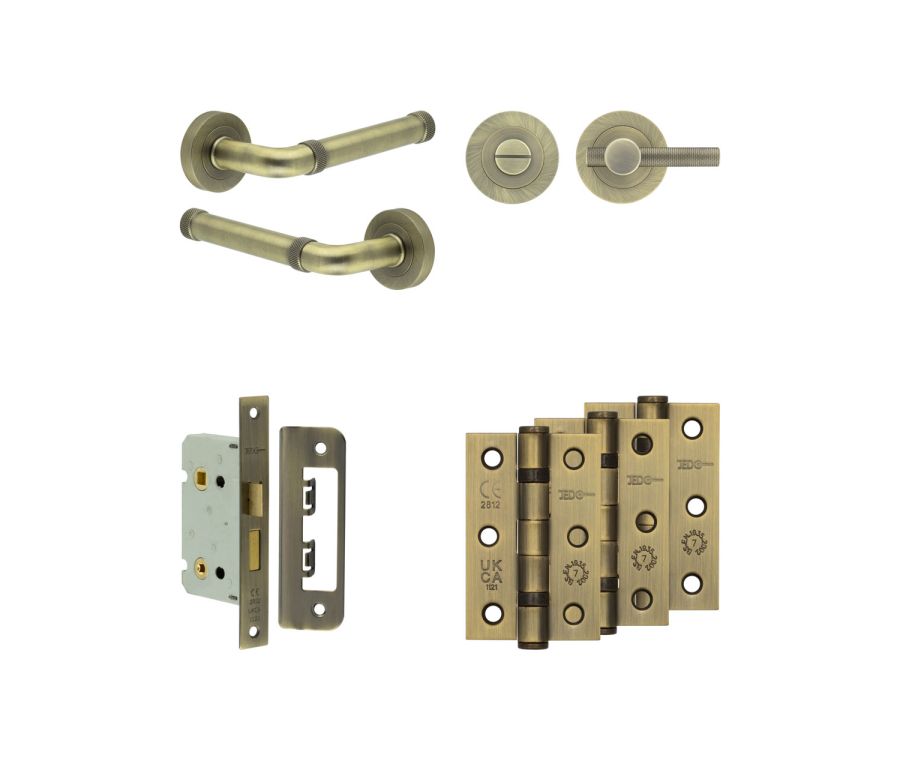Jedo Antique Brass Midtown Door Handle Pack | Bathroom | JE-G5B1-AB