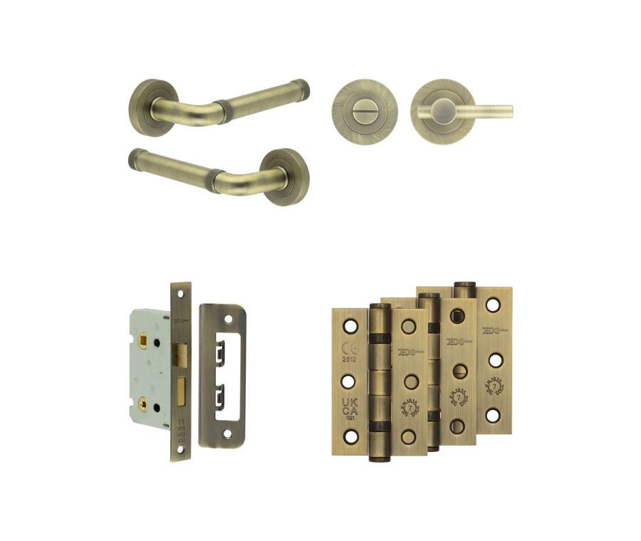 Jedo Antique Brass Midtown Door Handle Pack | Bathroom |  JE-G5B2-AB