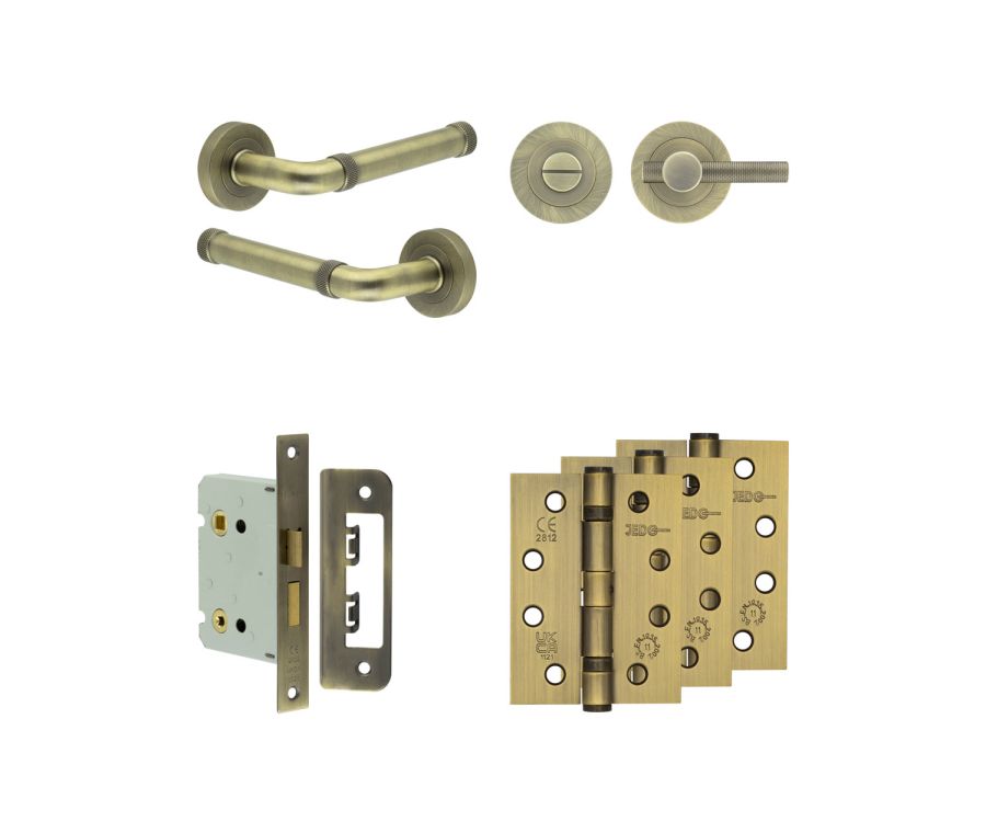 Jedo Antique Brass Midtown Door Handle Pack | Bathroom | JE-G6A1-AB