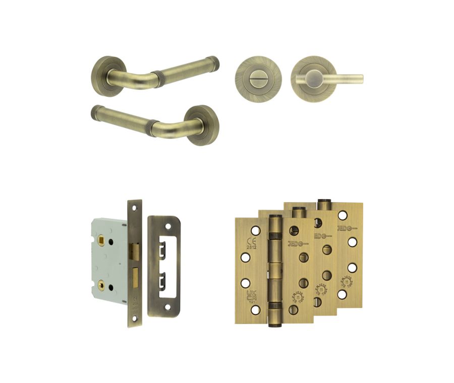 Jedo Antique Brass Midtown Door Handle Pack | Bathroom |  JE-G6A2-AB
