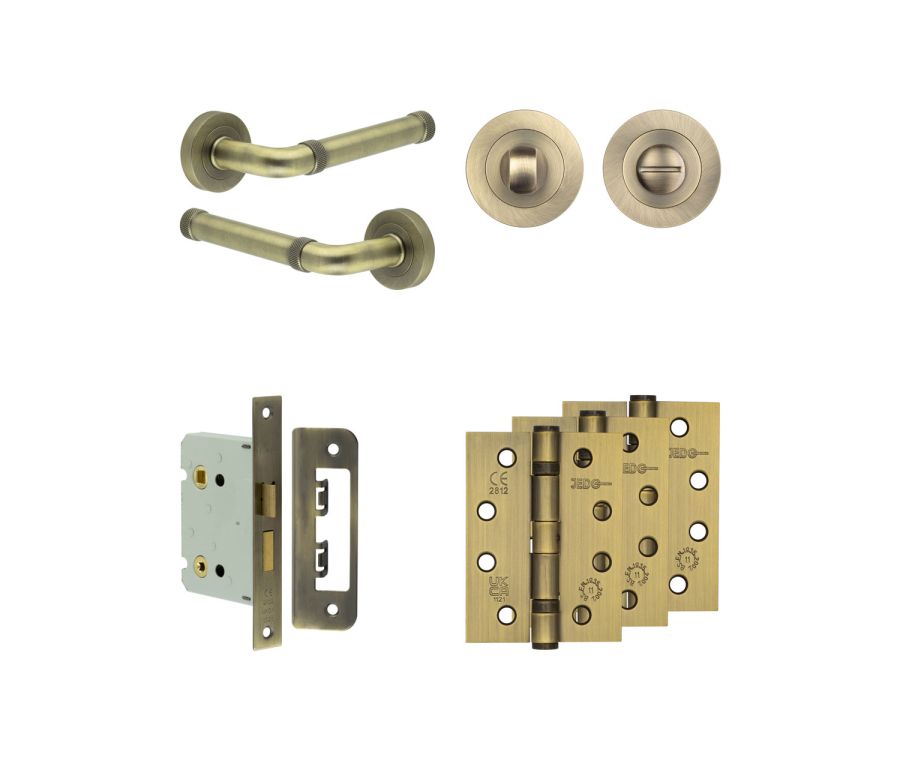 Jedo Antique Brass Midtown Door Handle Pack | Bathroom | JE-G6A3-AB