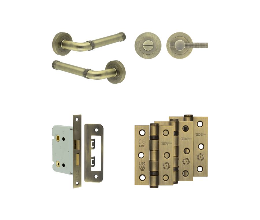 Jedo Antique Brass Midtown Door Handle Pack | Bathroom | JE-G6B1-AB