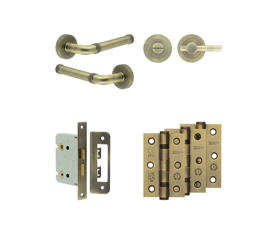 Jedo Antique Brass Midtown Door Handle Pack | Bathroom | JE-G6B2-AB