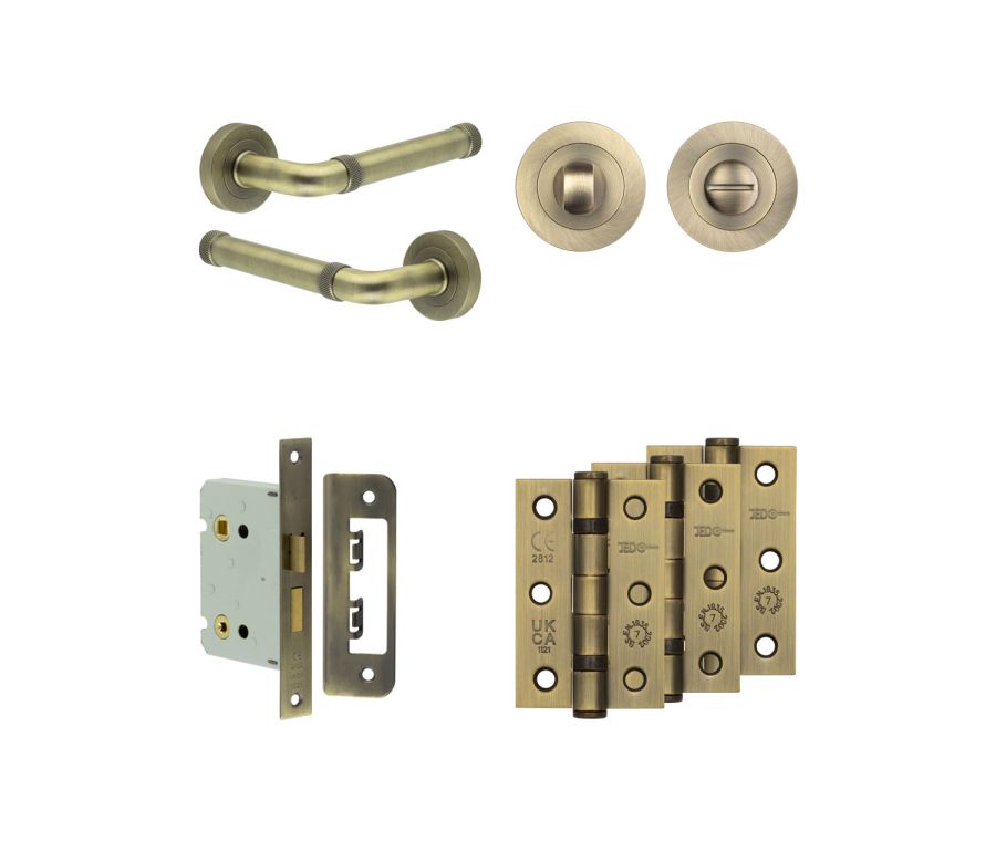 Jedo Antique Brass Midtown Door Handle Pack | Bathroom | JE-G6B3-AB