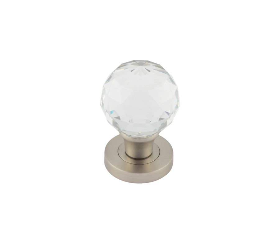 Frelan Faceted Glass Mortice Knob with satin nickel rose | JH4255SN