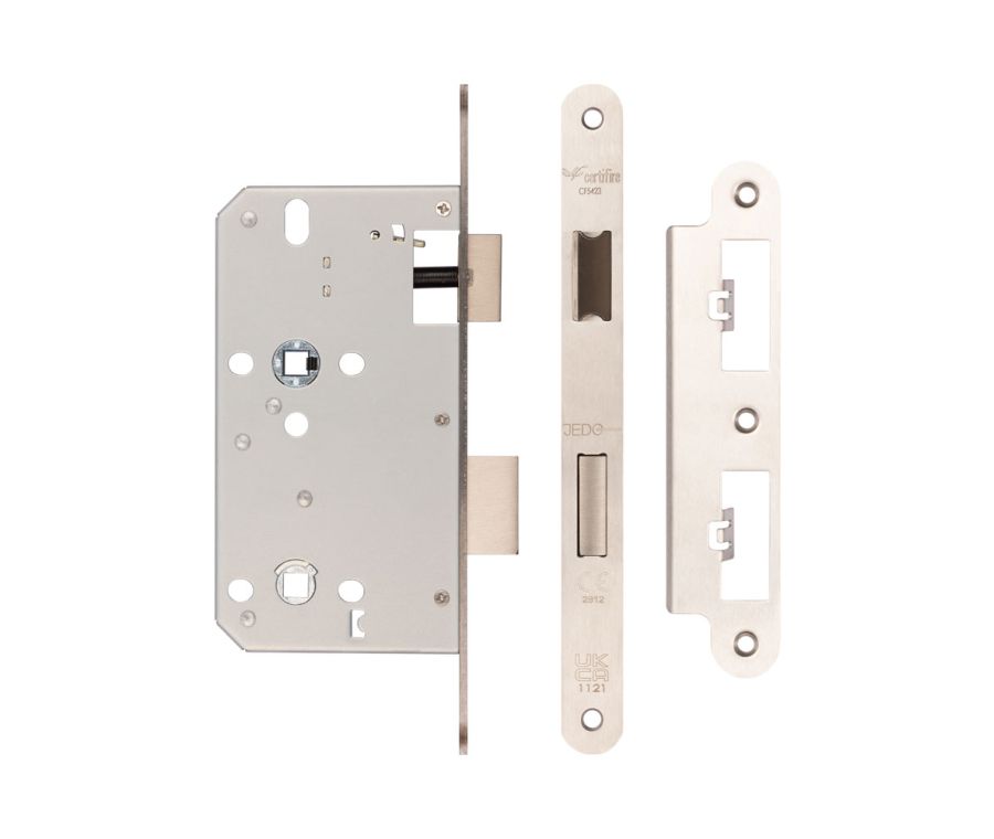 78mm Satin Stainless Steel Din Bathroom Locks 60mm Backset - Radiused