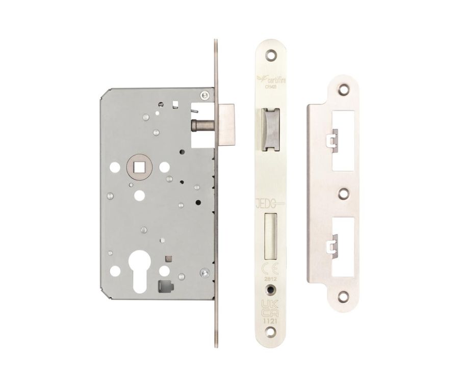 72mm Satin Stainless Steel Din Escape Locks 60mm backset - Radiused