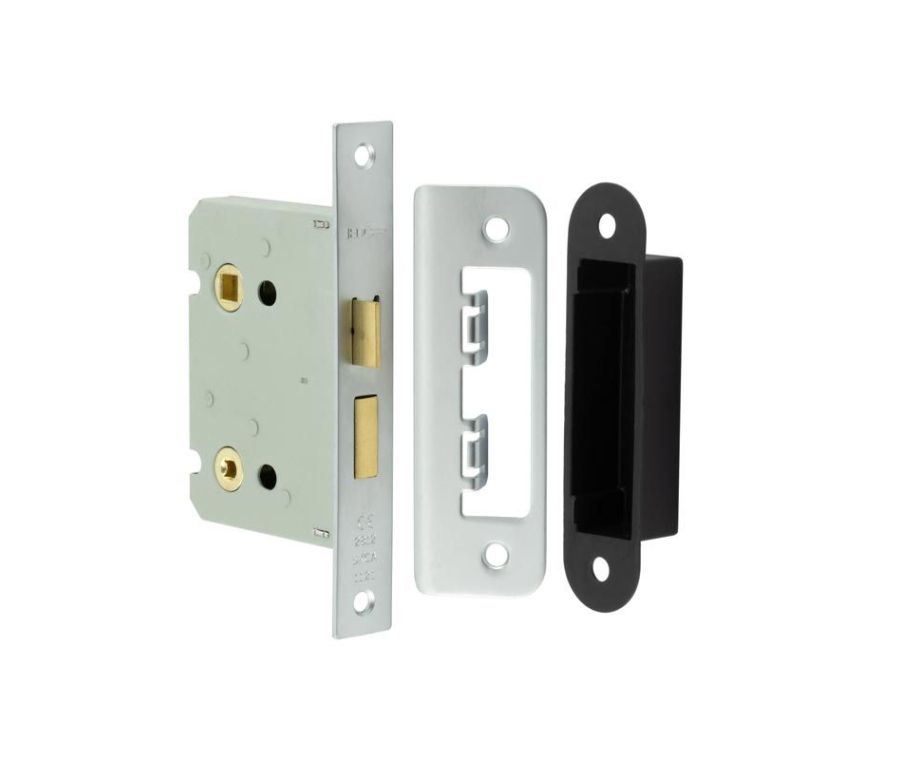 Frelan 76mm SN Bathroom lock square forend & radiused strike plate
