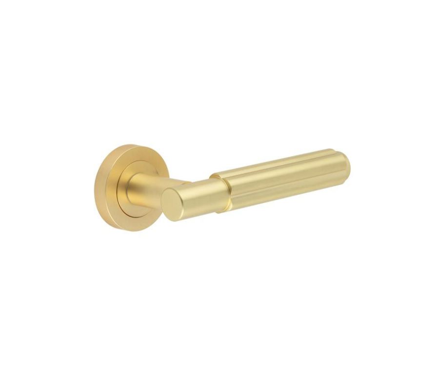 Sets Satin Brass Bloom Lever Handle on rose | JV848SB