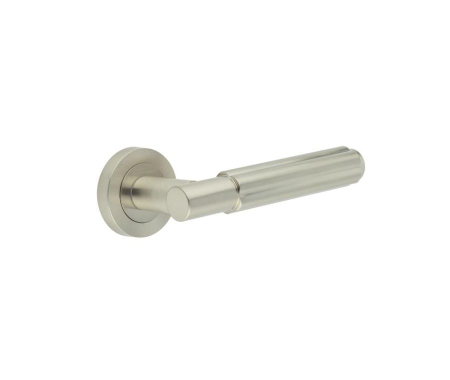 Sets Satin Nickel Bloom Lever Handle on rose | JV848SN