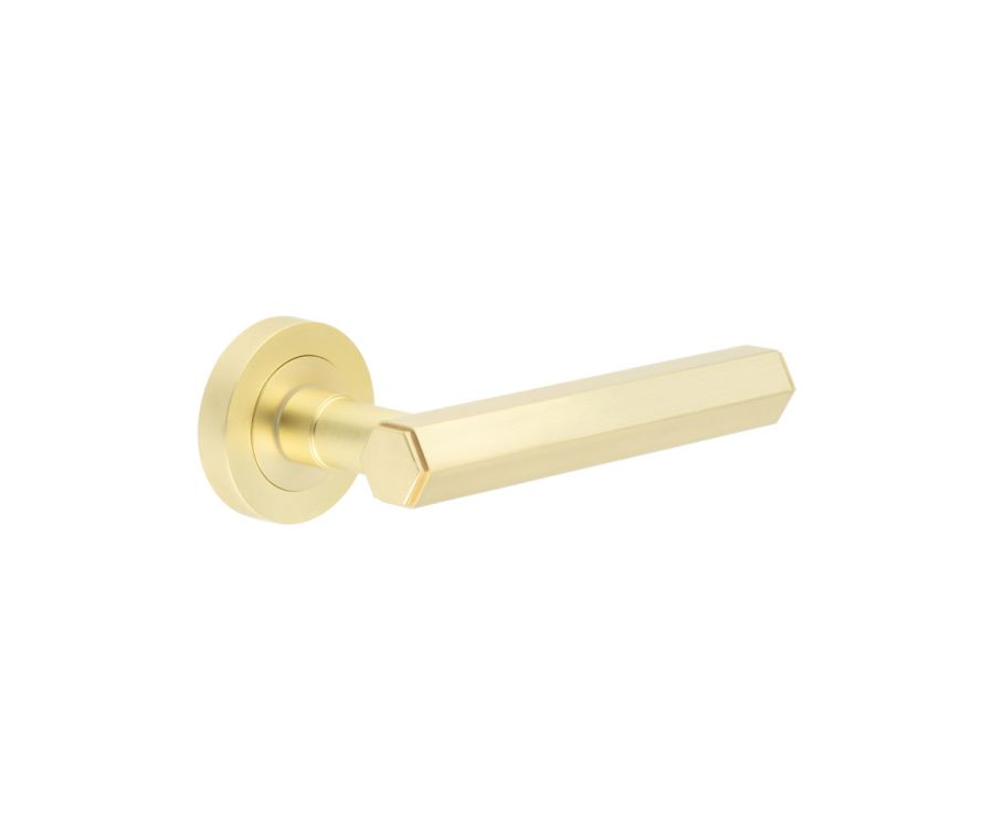 Pair Hex Satin Brass Lever on rose