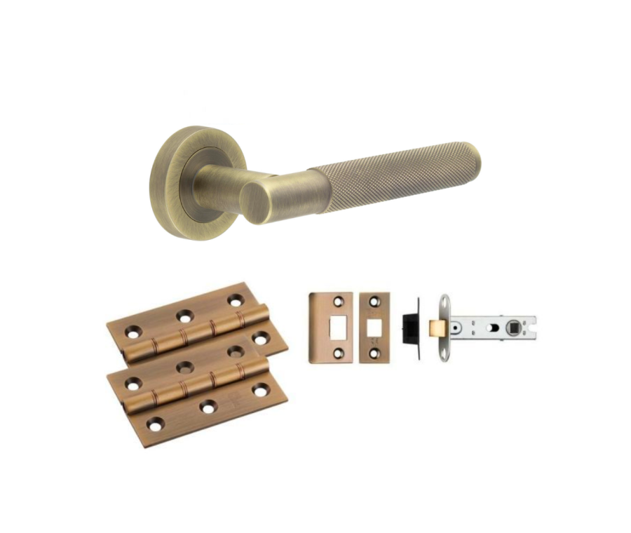 Antique Brass JV850AB Knurled Handle Door Kit - Latch