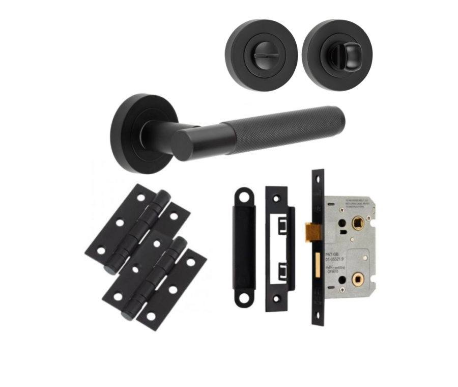 Matt Black JV850MB Knurled Handle Door Kit - Bathroom