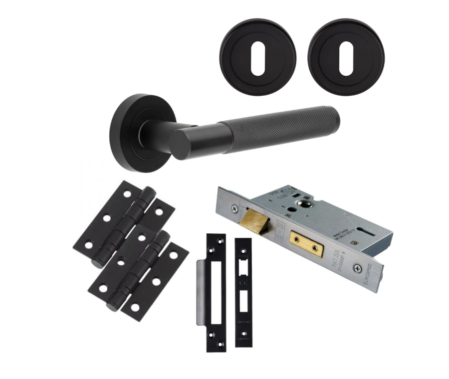 Matt Black JV850MB Knurled Handle Door Kit - Lock
