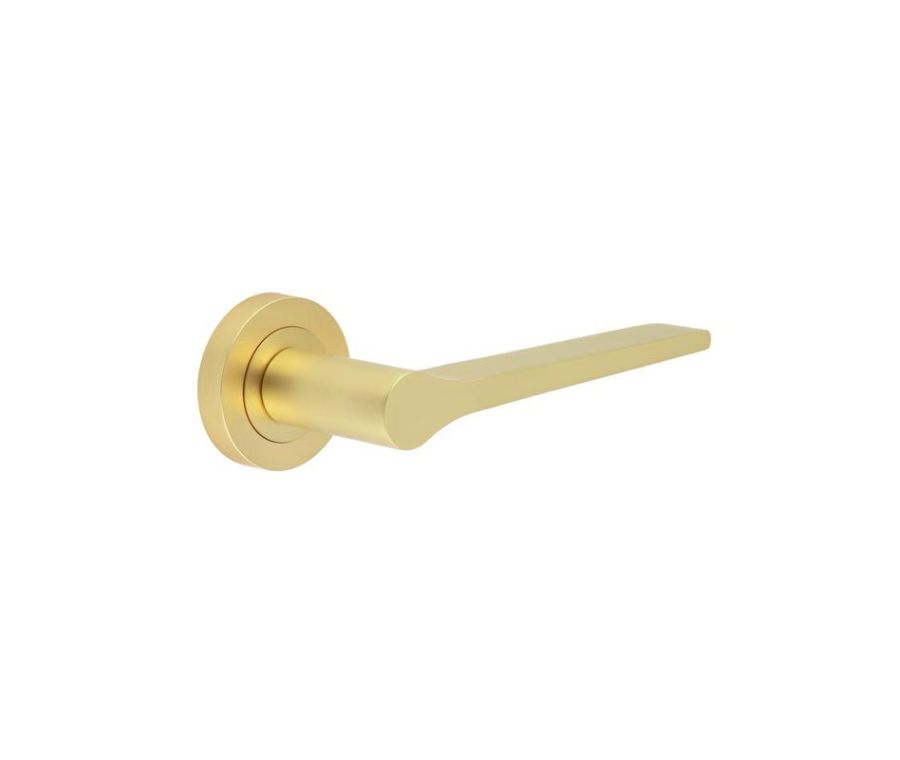 Sets Satin Brass Geo Lever Handle on rose | JV851SB