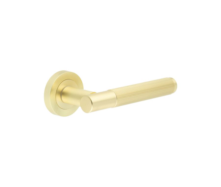 Sets Satin Brass Venice Lever Handle on rose | JV852SB