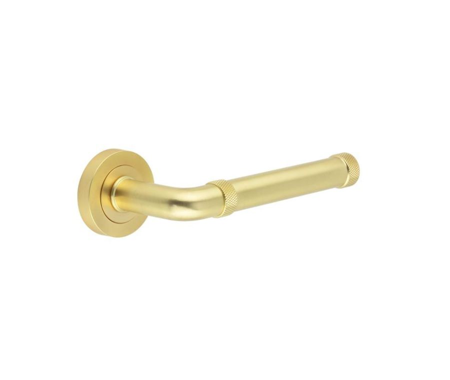 Sets Satin Brass Midtown Lever Handle on rose | JV853SB